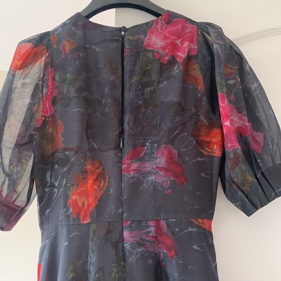 Ted Baker Puff Sleeve Dress (color anthracite grey with flowers) size 0 (XS) - Picture 6 of 6